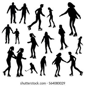 Skating people silhouette isolated on white background. 