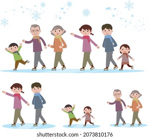 Skating to play with family in the winter season
