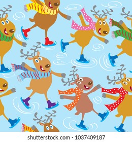 Skating reindeer vector seemless pattern