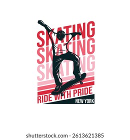 Skating ride with pride new york skater vector graphic tee
