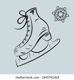 Schlittschuh, Schneeflocken-Symbole, Skizzenstil-Illustration, Wintererholungszeit im Urlaub, dekoratives Element für Webdesign, Vektor 10