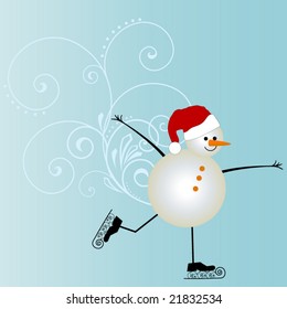skating snowman with filigree wind
