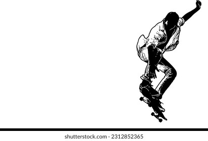 Skating Stunt Silhouette: Thrilling Moves on Wheels, Stunt Skater Silhouette: Dynamic and Adventurous Poses