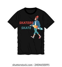 Skating t shirt print design vector illustration ready to print isolated on black template views.
