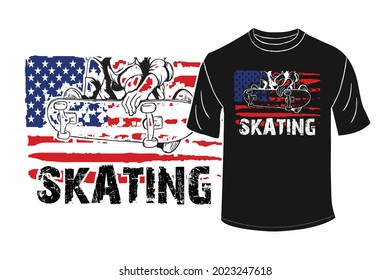 Skating t-shirt design vector - with american flag.