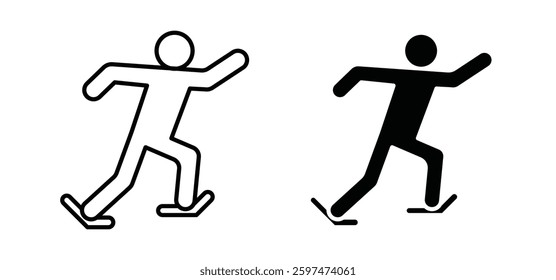 Skating vector icon set black filled and outlined style.