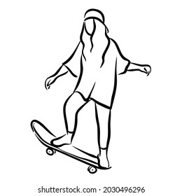 Skating woman line art vector isolated
