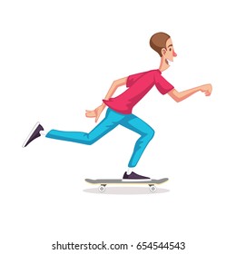 Skating young man character isolated vector illustration. Modern style flat cartoon skater. Happy Go Skateboarding Day! 