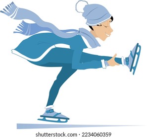 Skating young woman illustration.
Winter sport. Skating young woman in blue clothes. Isolated on white background
