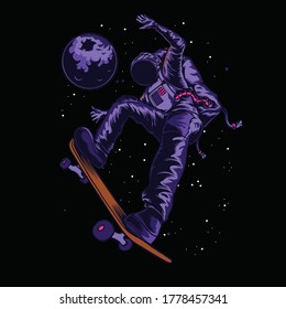 skaybord astronaut in outer space illustration perfect for tshirt