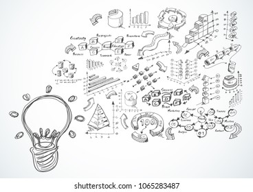 Skecth Light bulb, Plan Business with graph -  modern Idea and Concept Vector illustration Business.
