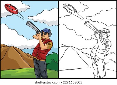 Skeet Shooting Coloring Page Colored Illustration