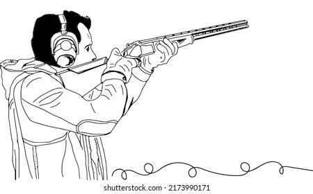 Skeet Shooting Game Vector, Sketch Drawing Of Skeet Shooting Game, Silhouette Of Shooter Athlete, Shooting Game Logo