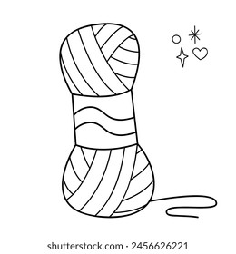 Skein. Doodle outline vector black and white illustration.