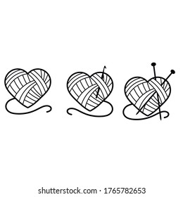 Skein heart crocheting and knitting. Ball of yarn. Crochet. Knitting