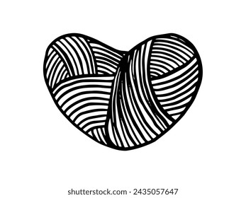 A skein of heart-shaped yarn. Merino wool yarn for creating needlewomen's logos and a gift idea for a knitter. Vector illustration