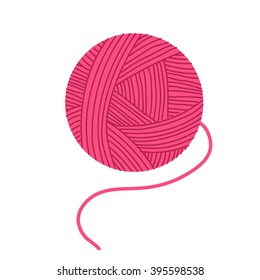 A skein of pink yarn. Isolated on white background. Vector illustration.
