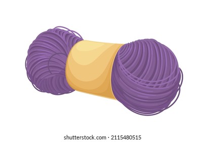 Skein of purple knitting yarn. Female hobby knitwork, handicraft, hand-knitting. Vector illustration.
