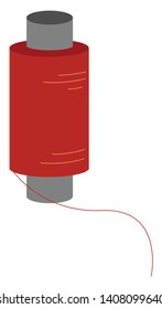 Ein Faden aus rotem Faden, der zum Nähen und Nähen von Kleidung, Vektorgrafik, Farbzeichnung oder Illustration verwendet wird. 