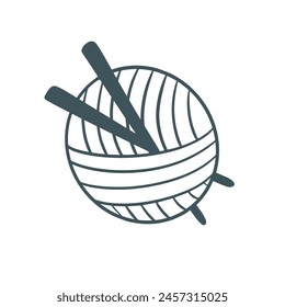 Skein of thread and knitting needles for knitting doodles sketch style