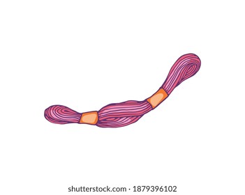 Skein of thread or yarn for hand embroidery, sketch cartoon vector illustration isolated on white background. Handcrafting and creative embroidery, needlework hobby.
