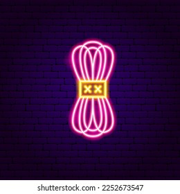 Skein of Wool Neon Sign. Vector Illustration of Craft Handmade Promotion.