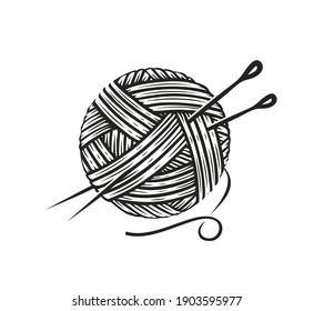 Skein of wool yarn with needles. Knitting, needlework symbol vector illustration