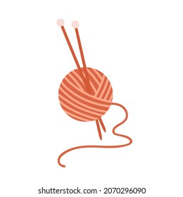 A skein of yarn with knitting needles. Flat vector graphics.