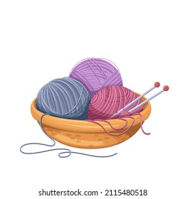 Skein of yarn with knitting needles. Tools female hobby knitwork, handicraft, hand-knitting. Vector illustration.