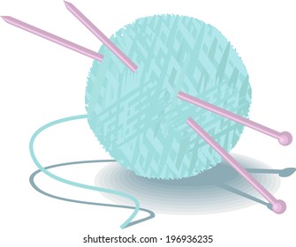  Skein of yarn and knitting needles, vector illustration