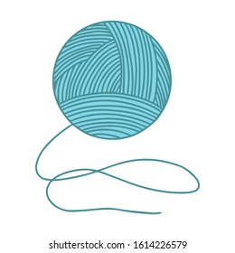 Skein of yarn for knitting. The object is hand-drawn and isolated on a white background. Color vector illustration in doodle style. Woolen threads wound into a ball for knitting and sewing.