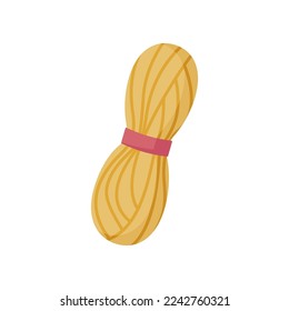 Skein of yellow yarn cartoon illustration. Cartoon drawing of wool, knitting accessory isolated on white background. Needlework, handicraft, hobby concept