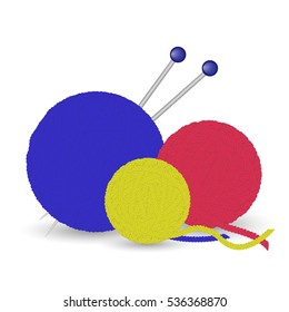 Skeins of wool and knitting needles. Vector illustration.