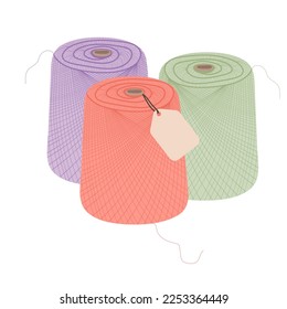 Skeins of wool threads. Yarn for knitting. Materials for sewing machine. Female hobby. Vector illustration