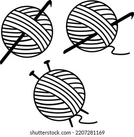 skeins of yarn for crocheting and knitting. knitting sign. flat style.
