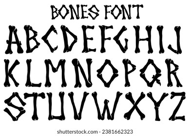 Skeletal Alphabet A to Z Vector Illustrations for Bone Font Graphics