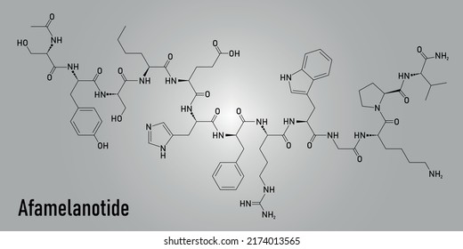Skeletal formula of Afamelanotide or melanotan-1 photoprotective drug molecule. svg