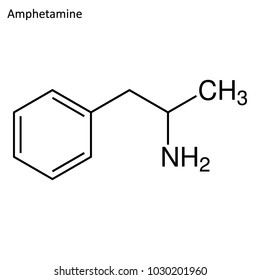 Skeletal formula of amphetamine. stimulant molecule. 