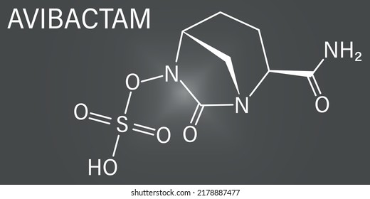 Skeletal formula of Avibactam drug molecule. Beta-lactamase inhibitor given in combination with antibiotics.