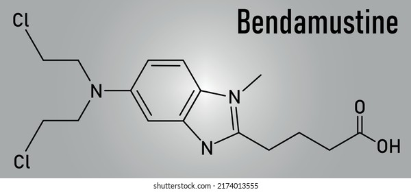 Skeletal Formula Of Bendamustine Cancer Chemotherapy Drug Molecule,  Nitrogen Mustard.