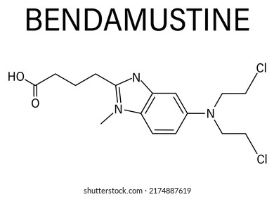 Skeletal Formula Of Bendamustine Cancer Chemotherapy Drug Molecule,  Nitrogen Mustard.