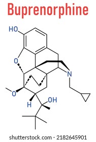 Skeletal formula of Buprenorphine opioid addiction and pain killer drug molecule.