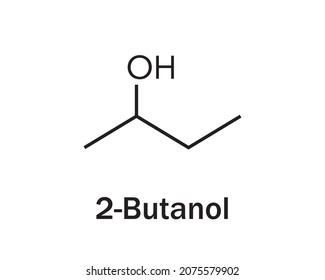 Skeletal formula of the butan-2-ol molecule, an important industrial chemical. Also known as 2-butanol and sec-butanol. It is a chiral molecule, and this image shows the R isomer. vector illustration