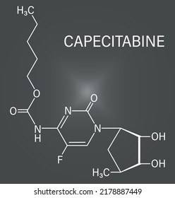 Skeletal formula of Capecitabine cancer drug molecule. Prodrug of 5-fluorouracil or 5-FU.