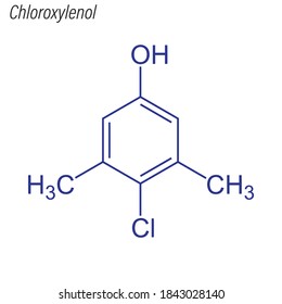 Skeletal formula of Chloroxylenol. Antimicrobial chemical molecule.