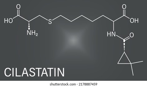 Skeletal formula of Cilastatin molecule. Dehydropeptidase inhibitor that blocks breakdown of the antibiotic imipenem.