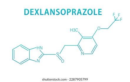 Skeletal formula of Dexlansoprazole gastric ulcer drug molecule. Dexlansoprazole concept chemical formula. Proton pump inhibitor drug used to treat. Vector illustration