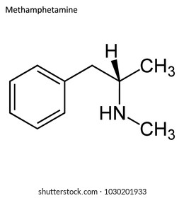 Skeletal formula of Methamphetamine. stimulant molecule. 