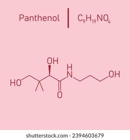 Skeletal formula of Panthenol. Chemical structure of Panthenol (C9H19NO4). Chemical resources for teachers and students. Vector illustration isolated on white background.
