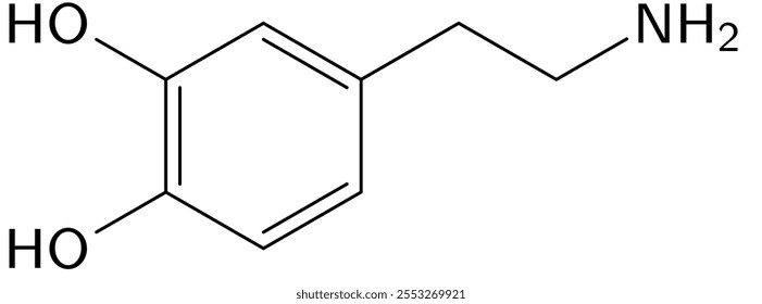 Skeletal formula representation of the dopamine molecule.